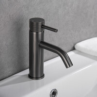 Wiesbaden Wiesbaden Ribbd Wastafelkraan - Opbouw - Laag - Geborsteld Gunmetal