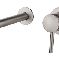 Wiesbaden Wiesbaden Ribbd Inbouw Wastafelkraan met Gebogen Uitloop inclusief Afdekplaat & Rozetten - Geborsteld RVS