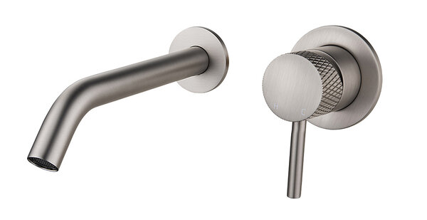 Wiesbaden Wiesbaden Ribbd Inbouw Wastafelkraan met Gebogen Uitloop inclusief Afdekplaat & Rozetten - Geborsteld RVS