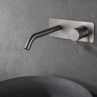 Wiesbaden Wiesbaden Ribbd Inbouw Wastafelkraan met Gebogen Uitloop inclusief Afdekplaat & Rozetten - Geborsteld RVS