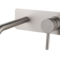 Wiesbaden Wiesbaden Ribbd Inbouw Wastafelkraan met Gebogen Uitloop inclusief Afdekplaat & Rozetten - Geborsteld RVS