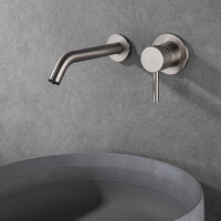 Wiesbaden Wiesbaden Ribbd Inbouw Wastafelkraan met Gebogen Uitloop inclusief Afdekplaat & Rozetten - Geborsteld RVS