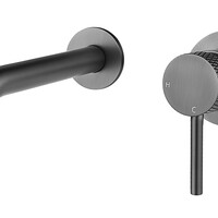 Wiesbaden Wiesbaden Ribbd Inbouw Wastafelkraan met Gebogen Uitloop inclusief Afdekplaat & Rozetten - Geborsteld Gunmetal