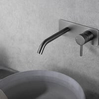 Wiesbaden Wiesbaden Ribbd Inbouw Wastafelkraan met Gebogen Uitloop inclusief Afdekplaat & Rozetten - Geborsteld Gunmetal