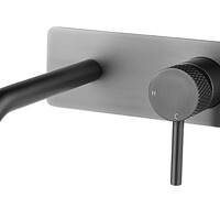 Wiesbaden Wiesbaden Ribbd Inbouw Wastafelkraan met Gebogen Uitloop inclusief Afdekplaat & Rozetten - Geborsteld Gunmetal