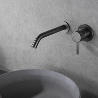 Wiesbaden Wiesbaden Ribbd Inbouw Wastafelkraan met Gebogen Uitloop inclusief Afdekplaat & Rozetten - Geborsteld Gunmetal