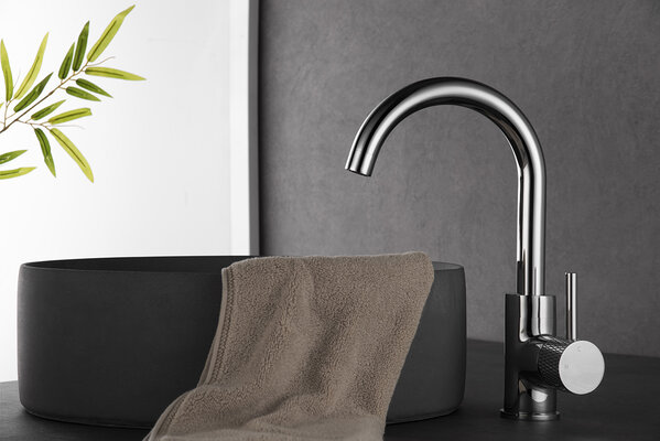 Wiesbaden Wiesbaden Ribbd Wastafelkraan met Draaibare Uitloop - Opbouw - Chroom