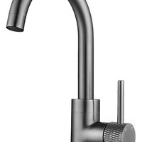 Wiesbaden Wiesbaden Ribbd Wastafelkraan met Draaibare Uitloop - Opbouw - Geborsteld Gunmetal