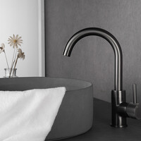 Wiesbaden Wiesbaden Ribbd Wastafelkraan met Draaibare Uitloop - Opbouw - Geborsteld Gunmetal