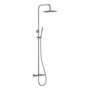 Wiesbaden Ribbd Thermostatische Regendouche met Glijstang en Staaf Handdouche - Opbouw - Ø25cm - Chroom