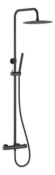 Wiesbaden Wiesbaden Ribbd Thermostatische Regendouche met Glijstang en Staaf Handdouche - Opbouw - Ø25cm - Mat Zwart