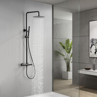 Wiesbaden Wiesbaden Ribbd Thermostatische Regendouche met Glijstang en Staaf Handdouche - Opbouw - Ø25cm - Mat Zwart