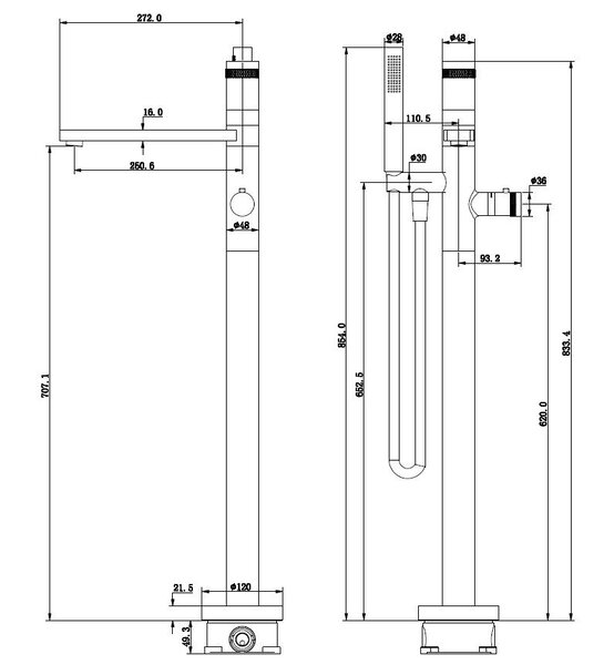 Wiesbaden Wiesbaden Sphere Thermostatische Vrijstaande Badkraan met Staaf Handdouche - Mat Zwart