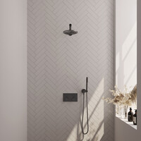 Brauer Brauer Gunmetal Editon Regendoucheset:  Thermostatische Inbouwkraan met Drukknoppen, Rechte Wandarm, Douchekop 20cm, Wandhouder met Wateruitlaat, Staafhanddouche & Doucheslang - Set 49 - Draaiknoppen - PVD - Geborsteld Gunmetal