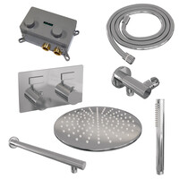 Brauer Brauer Chrome Editon Regendoucheset:  Thermostatische Inbouwkraan met Drukknoppen, Rechte Wandarm, Douchekop 30cm, Wandhouder met Wateruitlaat, Staafhanddouche & Doucheslang - Set 50 - Draaiknoppen - Chroom