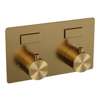 Brauer Brauer Gold Editon Regendoucheset:  Thermostatische Inbouwkraan met Drukknoppen, Gebogen Wandarm, Douchekop Ø30cm, Wandhouder met Wateruitlaat, Staafhanddouche & Doucheslang - Set 52 - Draaiknoppen - PVD - Geborsteld Goud