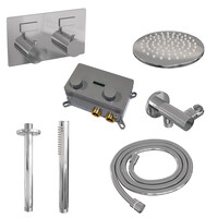 Brauer Brauer Chrome Editon Regendoucheset:  Thermostatische Inbouwkraan met Drukknoppen, Plafondarm, Douchekop 20cm, Wandhouder met Wateruitlaat, Staafhanddouche & Doucheslang - Set 53 - Draaiknoppen - Chroom
