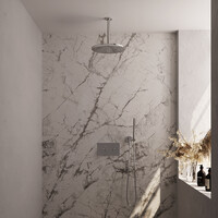 Brauer Brauer Chrome Editon Regendoucheset:  Thermostatische Inbouwkraan met Drukknoppen, Plafondarm, Douchekop 30cm, Wandhouder met Wateruitlaat, Staafhanddouche & Doucheslang - Set 54 - Draaiknoppen - Chroom