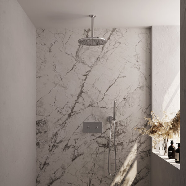 Brauer Brauer Chrome Editon Regendoucheset:  Thermostatische Inbouwkraan met Drukknoppen, Plafondarm, Douchekop 30cm, Wandhouder met Wateruitlaat, Staafhanddouche & Doucheslang - Set 54 - Draaiknoppen - Chroom
