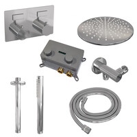 Brauer Brauer Chrome Editon Regendoucheset:  Thermostatische Inbouwkraan met Drukknoppen, Plafondarm, Douchekop 30cm, Wandhouder met Wateruitlaat, Staafhanddouche & Doucheslang - Set 54 - Draaiknoppen - Chroom