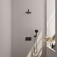 Brauer Brauer Black Editon Regendoucheset:  Thermostatische Inbouwkraan met Drukknoppen, Rechte Wandarm, Douchekop 20cm, Wandhouder met Wateruitlaat, 3-Standen Handdouche & Doucheslang - Set 55 - Draaiknoppen - Mat Zwart