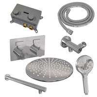 Brauer Brauer Chrome Editon Regendoucheset:  Thermostatische Inbouwkraan met Drukknoppen, Rechte Wandarm, Douchekop 30cm, Wandhouder met Wateruitlaat, 3-Standen Handdouche & Doucheslang - Set 56 - Draaiknoppen - Chroom