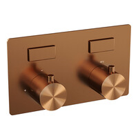 Brauer Brauer Copper Editon Regendoucheset:  Thermostatische Inbouwkraan met Drukknoppen, Gebogen Wandarm, Douchekop Ø20cm, Wandhouder met Wateruitlaat, 3-Standen Handdouche & Doucheslang - Set 57 - Draaiknoppen - PVD - Geborsteld Koper