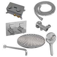 Brauer Brauer Chrome Editon Regendoucheset:  Thermostatische Inbouwkraan met Drukknoppen, Gebogen Wandarm, Douchekop 30cm, Wandhouder met Wateruitlaat, 3-Standen Handdouche & Doucheslang - Set 58 - Draaiknoppen - Chroom