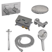 Brauer Brauer Chrome Editon Regendoucheset:  Thermostatische Inbouwkraan met Drukknoppen, Plafondarm, Douchekop 20cm, Wandhouder met Wateruitlaat, 3-Standen Handdouche & Doucheslang - Set 59 - Draaiknoppen - Chroom