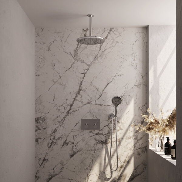 Brauer Brauer Chrome Editon Regendoucheset:  Thermostatische Inbouwkraan met Drukknoppen, Plafondarm, Douchekop 30cm, Wandhouder met Wateruitlaat, 3-Standen Handdouche & Doucheslang - Set 60 - Draaiknoppen - Chroom