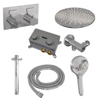 Brauer Brauer Chrome Editon Regendoucheset:  Thermostatische Inbouwkraan met Drukknoppen, Plafondarm, Douchekop 30cm, Wandhouder met Wateruitlaat, 3-Standen Handdouche & Doucheslang - Set 60 - Draaiknoppen - Chroom