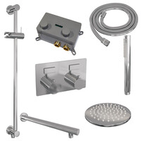 Brauer Brauer Chrome Editon Regendoucheset:  Thermostatische Inbouwkraan met Drukknoppen, Rechte Wandarm, Douchekop 20cm, Glijstang met Wateruitlaat, Staafhanddouche & Doucheslang - Set 61 - Draaiknoppen - Chroom
