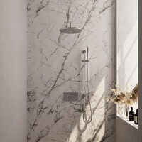 Brauer Brauer Chrome Editon Regendoucheset:  Thermostatische Inbouwkraan met Drukknoppen, Gebogen Wandarm, Douchekop 30cm, Glijstang met Wateruitlaat, Staafhanddouche & Doucheslang - Set 64 - Draaiknoppen - Chroom