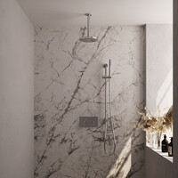 Brauer Brauer Chrome Editon Regendoucheset:  Thermostatische Inbouwkraan met Drukknoppen, Plafondarm, Douchekop 20cm, Glijstang met Wateruitlaat, Staafhanddouche & Doucheslang - Set 65 - Draaiknoppen - Chroom