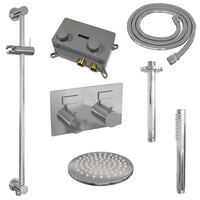 Brauer Brauer Chrome Editon Regendoucheset:  Thermostatische Inbouwkraan met Drukknoppen, Plafondarm, Douchekop 20cm, Glijstang met Wateruitlaat, Staafhanddouche & Doucheslang - Set 65 - Draaiknoppen - Chroom