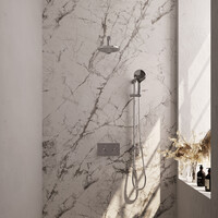 Brauer Brauer Chrome Editon Regendoucheset:  Thermostatische Inbouwkraan met Drukknoppen, Rechte Wandarm, Douchekop 20cm, Glijstang met Wateruitlaat, 3-Standen Handdouche & Doucheslang - Set 67 - Draaiknoppen - Chroom