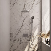 Brauer Brauer Chrome Editon Regendoucheset:  Thermostatische Inbouwkraan met Drukknoppen, Gebogen Wandarm, Douchekop 30cm, Glijstang met Wateruitlaat, 3-Standen Handdouche & Doucheslang - Set 70 - Draaiknoppen - Chroom