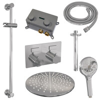 Brauer Brauer Chrome Editon Regendoucheset:  Thermostatische Inbouwkraan met Drukknoppen, Plafondarm, Douchekop 30cm, Glijstang met Wateruitlaat, 3-Standen Handdouche & Doucheslang - Set 72 - Draaiknoppen - Chroom