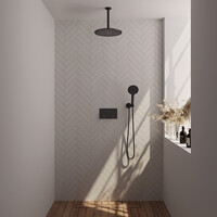 Brauer Brauer Black Editon Regendoucheset:  Thermostatische Inbouwkraan met Drukknoppen, Plafondarm, Douchekop 30cm, Wandhouder met Wateruitlaat, 3-Standen Handdouche & Doucheslang - Set 60 - Draaiknoppen - Mat Zwart