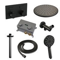 Brauer Brauer Black Editon Regendoucheset:  Thermostatische Inbouwkraan met Drukknoppen, Plafondarm, Douchekop 30cm, Wandhouder met Wateruitlaat, 3-Standen Handdouche & Doucheslang - Set 60 - Draaiknoppen - Mat Zwart