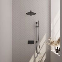 Brauer Brauer Black Editon Regendoucheset:  Thermostatische Inbouwkraan met Drukknoppen, Rechte Wandarm, Douchekop 30cm, Glijstang met Wateruitlaat, Staafhanddouche & Doucheslang - Set 62 - Draaiknoppen - Mat Zwart