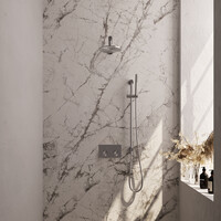 Brauer Brauer Brushed Editon Regendoucheset:  Thermostatische Inbouwkraan met Drukknoppen, Rechte Wandarm, Douchekop 20cm, Glijstang met Wateruitlaat, Staafhanddouche & Doucheslang - Set 61 - Draaiknoppen - PVD - Geborsteld RVS