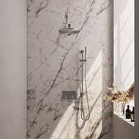 Brauer Brauer Brushed Editon Regendoucheset:  Thermostatische Inbouwkraan met Drukknoppen, Rechte Wandarm, Douchekop 30cm, Glijstang met Wateruitlaat, Staafhanddouche & Doucheslang - Set 62 - Draaiknoppen - PVD - Geborsteld RVS