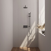 Brauer Brauer Gunmetal Editon Regendoucheset:  Thermostatische Inbouwkraan met Drukknoppen, Gebogen Wandarm, Douchekop 20cm, Glijstang met Wateruitlaat, Staafhanddouche & Doucheslang - Set 63 - Draaiknoppen - PVD - Geborsteld Gunmetal