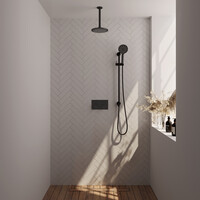 Brauer Brauer Black Editon Regendoucheset:  Thermostatische Inbouwkraan met Drukknoppen, Plafondarm, Douchekop 20cm, Glijstang met Wateruitlaat, 3-Standen Handdouche & Doucheslang - Set 71 - Draaiknoppen - Mat Zwart