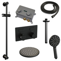 Brauer Brauer Black Editon Regendoucheset:  Thermostatische Inbouwkraan met Drukknoppen, Plafondarm, Douchekop 20cm, Glijstang met Wateruitlaat, 3-Standen Handdouche & Doucheslang - Set 71 - Draaiknoppen - Mat Zwart
