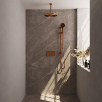 Brauer Brauer Copper Editon Regendoucheset:  Thermostatische Inbouwkraan met Drukknoppen, Plafondarm, Douchekop 30cm, Glijstang met Wateruitlaat, 3-Standen Handdouche & Doucheslang - Set 72 - Draaiknoppen - PVD - Geborsteld Koper