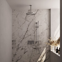 Brauer Brauer Brushed Editon Regendoucheset:  Thermostatische Inbouwkraan met Drukknoppen, Plafondarm, Douchekop 30cm, Glijstang met Wateruitlaat, Staafhanddouche & Doucheslang - Set 66 - Draaiknoppen - PVD - Geborsteld RVS