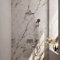 Brauer Brauer Brushed Editon Regendoucheset:  Thermostatische Inbouwkraan met Drukknoppen, Rechte Wandarm, Douchekop 30cm, Glijstang met Wateruitlaat, 3-Standen Handdouche & Doucheslang - Set 68 - Draaiknoppen - PVD - Geborsteld RVS