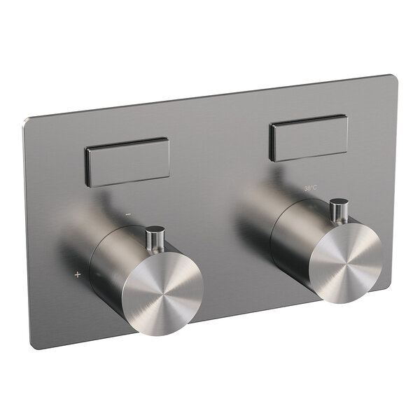 Brauer Brauer Brushed Editon Regendoucheset:  Thermostatische Inbouwkraan met Drukknoppen, Plafondarm, Douchekop 20cm, Glijstang met Wateruitlaat, 3-Standen Handdouche & Doucheslang - Set 71 - Draaiknoppen - PVD - Geborsteld RVS